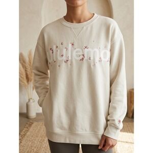 Lululemon All Yours Graphic Crew Sweatshirt Floral White Size 8 HAND EMBROIDERED